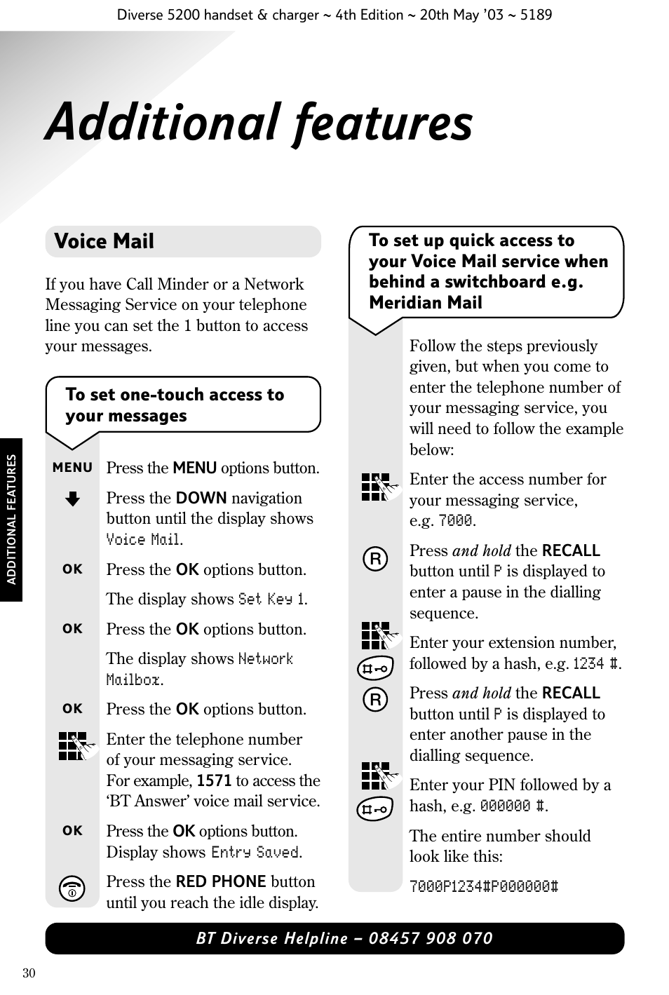 Additional features, Voice mail | BT Diverse 5200 User Manual | Page 32 / 45