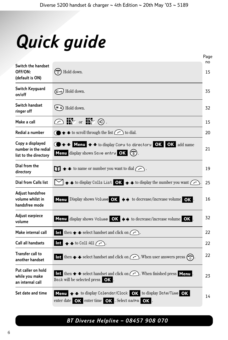 Quick guide | BT Diverse 5200 User Manual | Page 8 / 45