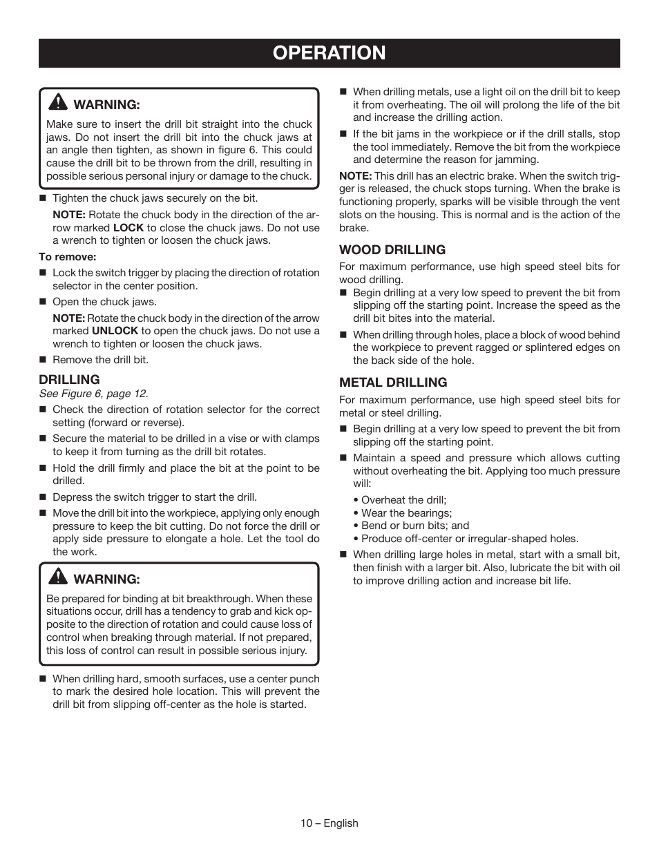 Operation | Ryobi P241 User Manual | Page 10 / 36