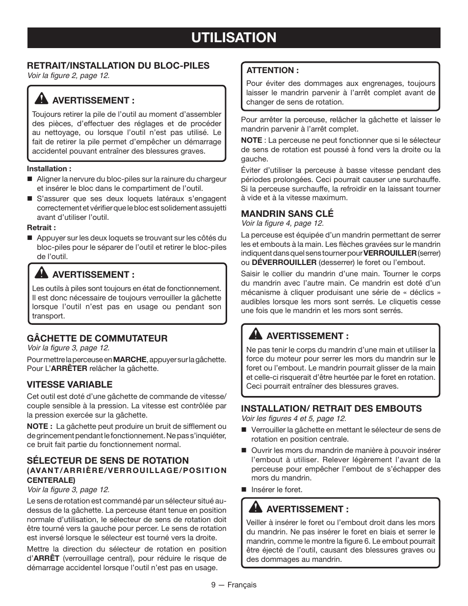 Utilisation | Ryobi P241 User Manual | Page 19 / 36