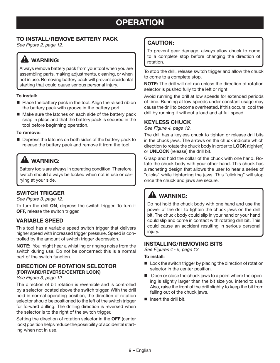 Operation | Ryobi P241 User Manual | Page 9 / 36