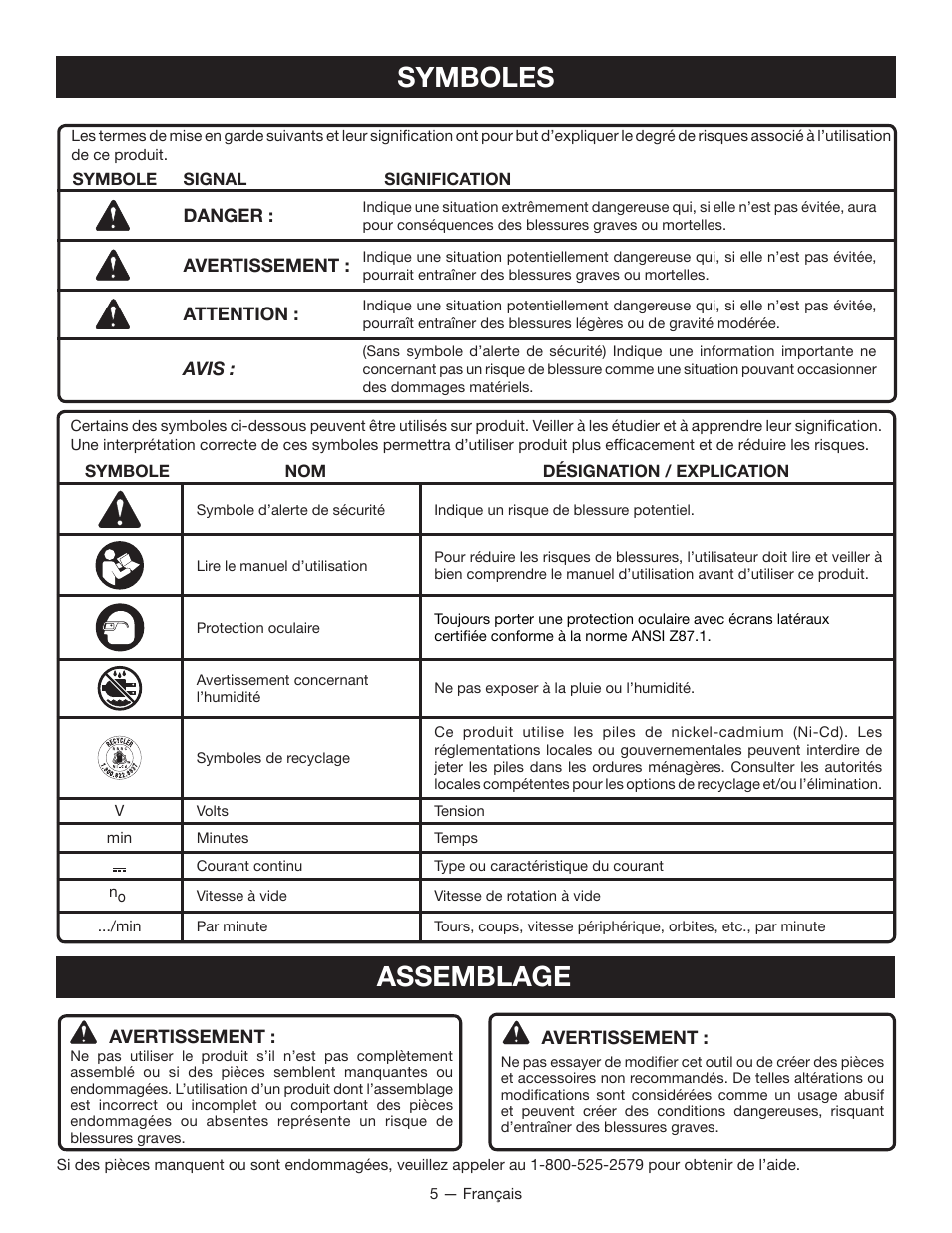 Symboles, Assemblage | Ryobi HP496 User Manual | Page 11 / 24