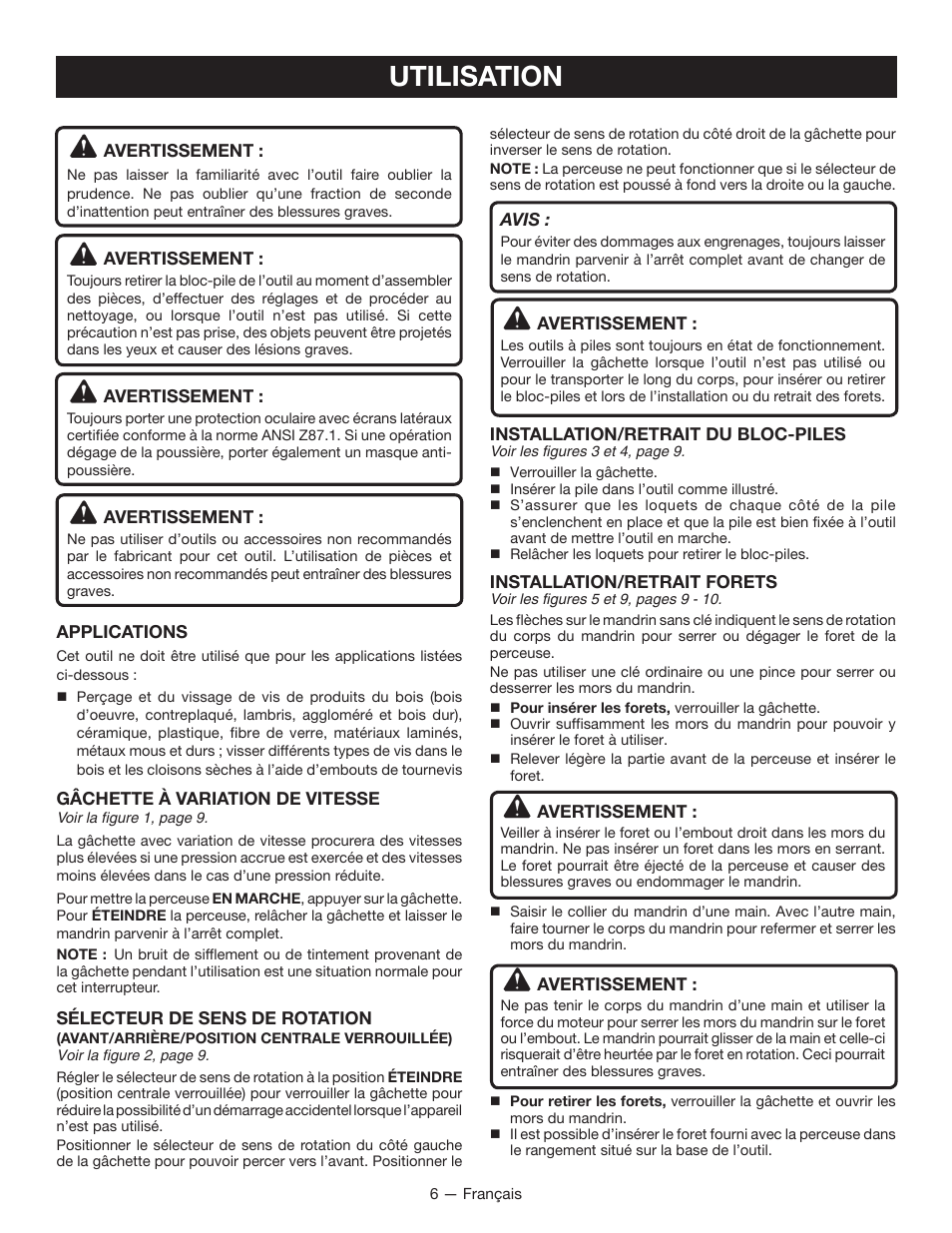 Utilisation | Ryobi HP496 User Manual | Page 12 / 24