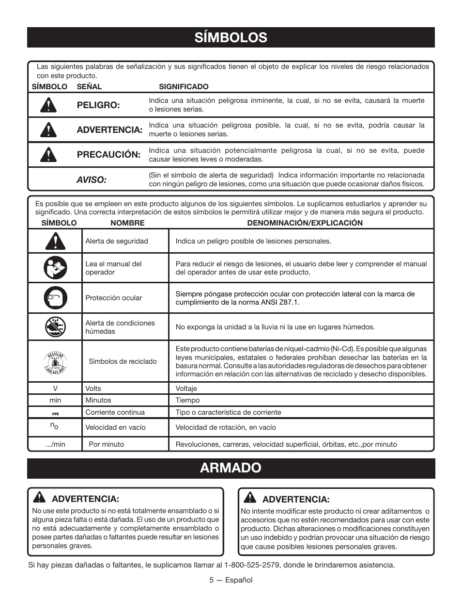 Símbolos armado | Ryobi HP496 User Manual | Page 17 / 24