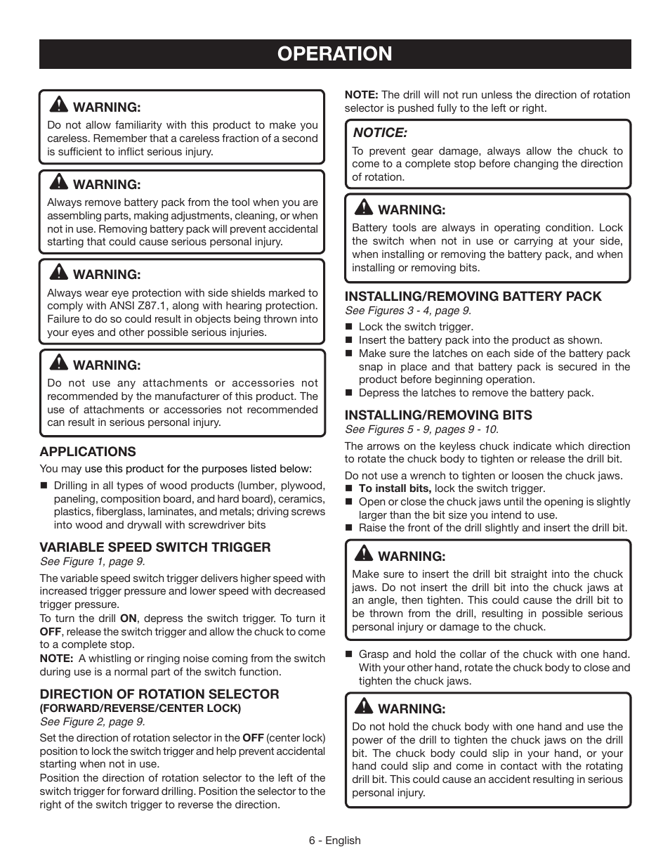 Operation | Ryobi HP496 User Manual | Page 6 / 24