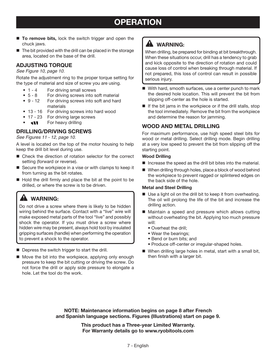 Operation | Ryobi HP496 User Manual | Page 7 / 24