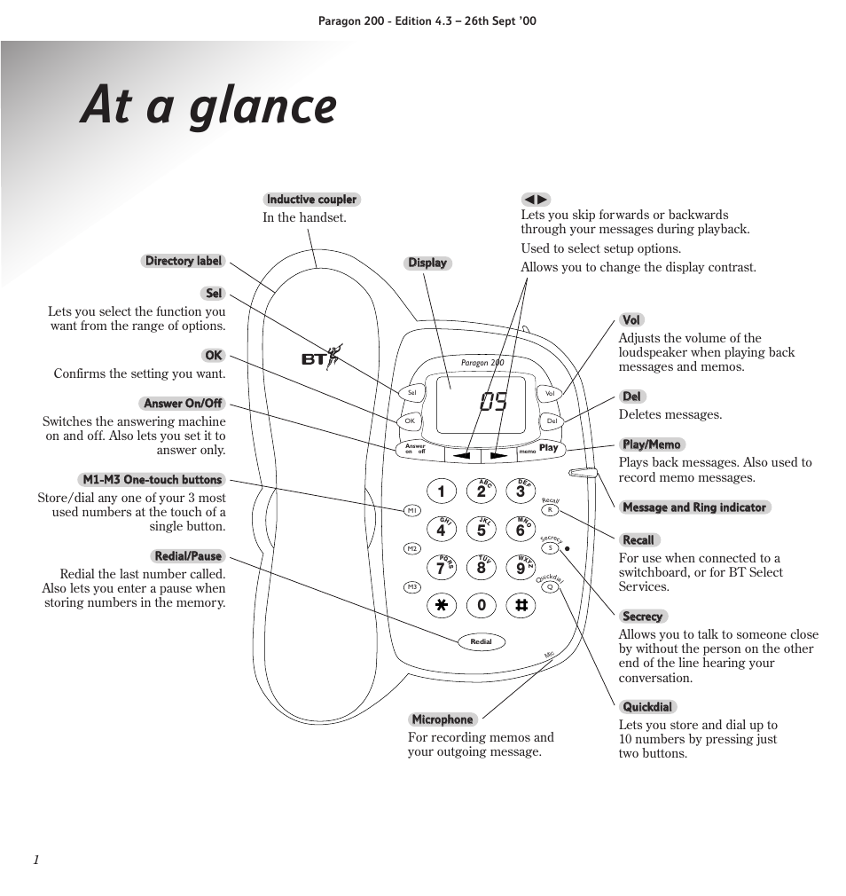 At a glance | BT Paragon 200 User Manual | Page 4 / 28