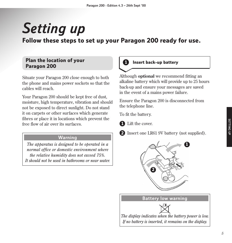 Setting up | BT Paragon 200 User Manual | Page 8 / 28