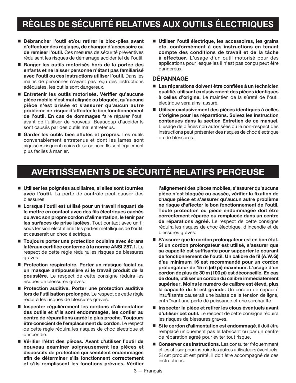 Avertissements de sécurité relatifs perceuse | Ryobi D42 User Manual | Page 11 / 28