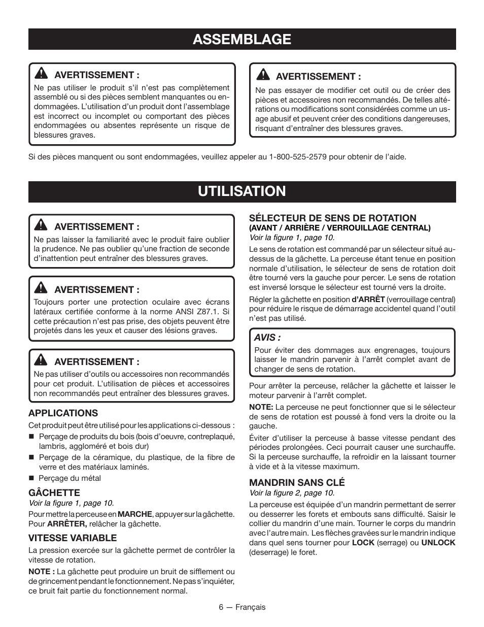 Assemblage, Utilisation | Ryobi D42 User Manual | Page 14 / 28