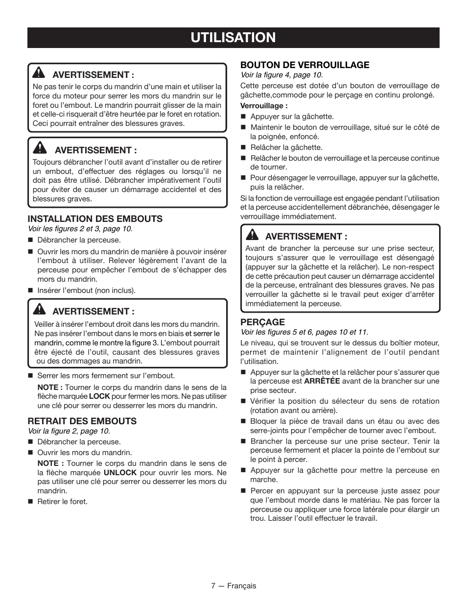 Utilisation | Ryobi D42 User Manual | Page 15 / 28