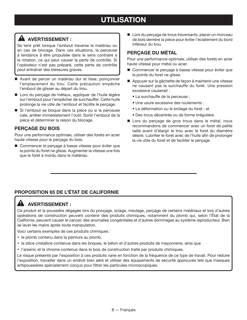 Utilisation | Ryobi D42 User Manual | Page 16 / 28