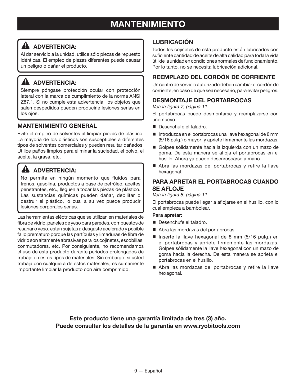 Mantenimiento | Ryobi D42 User Manual | Page 25 / 28