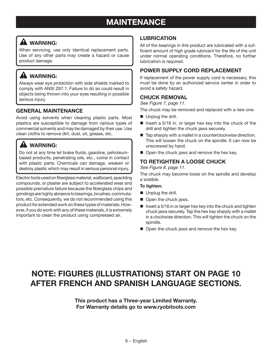 Maintenance | Ryobi D42 User Manual | Page 9 / 28