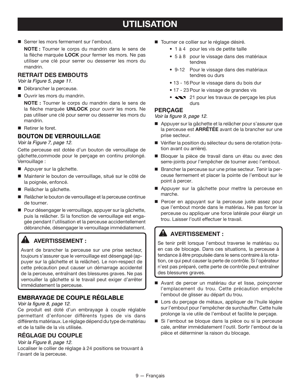 Utilisation | Ryobi D46C User Manual | Page 18 / 32