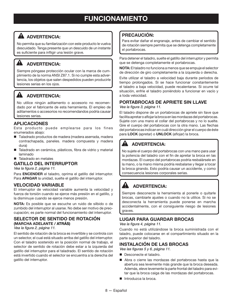 Funcionamiento | Ryobi D46C User Manual | Page 26 / 32