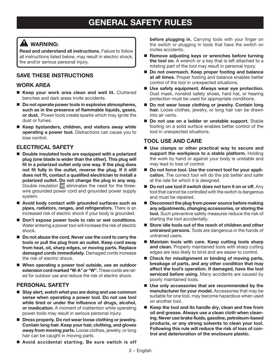 General safety rules | Ryobi D46C User Manual | Page 3 / 32