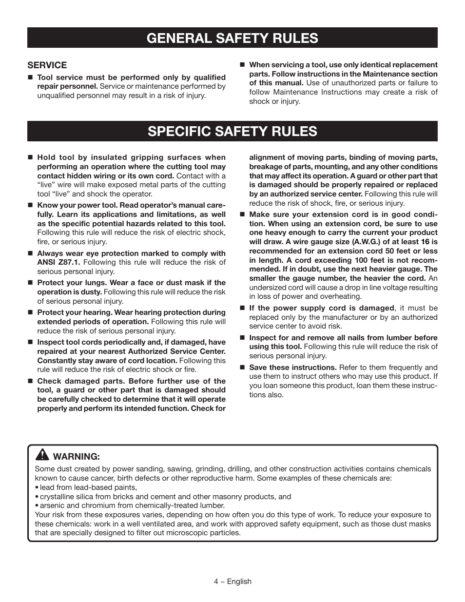 General safety rules specific safety rules | Ryobi D46C User Manual | Page 4 / 32