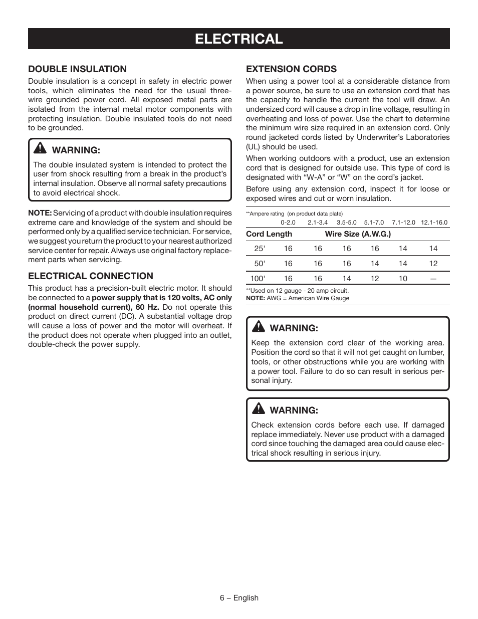 Electrical | Ryobi D46C User Manual | Page 6 / 32