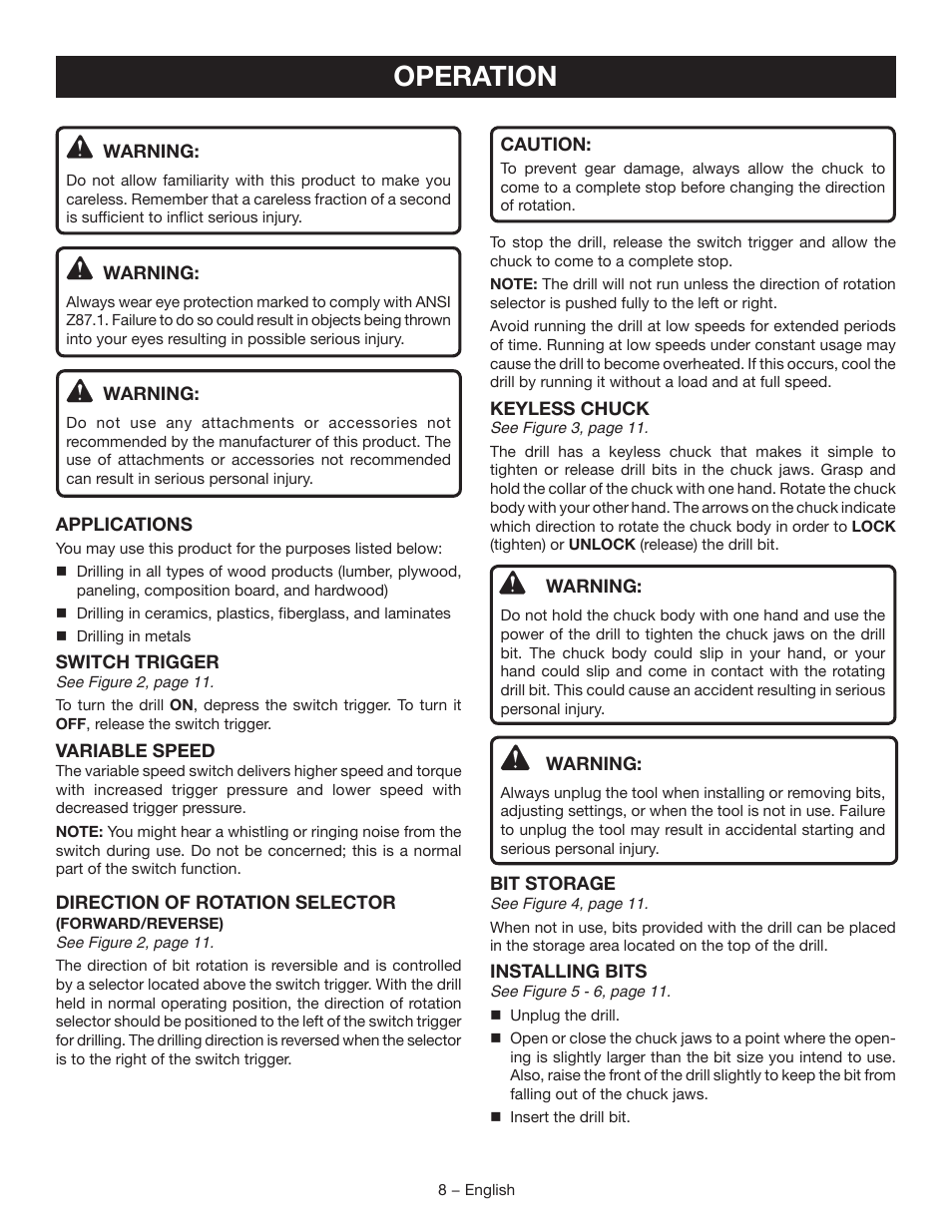 Operation | Ryobi D46C User Manual | Page 8 / 32