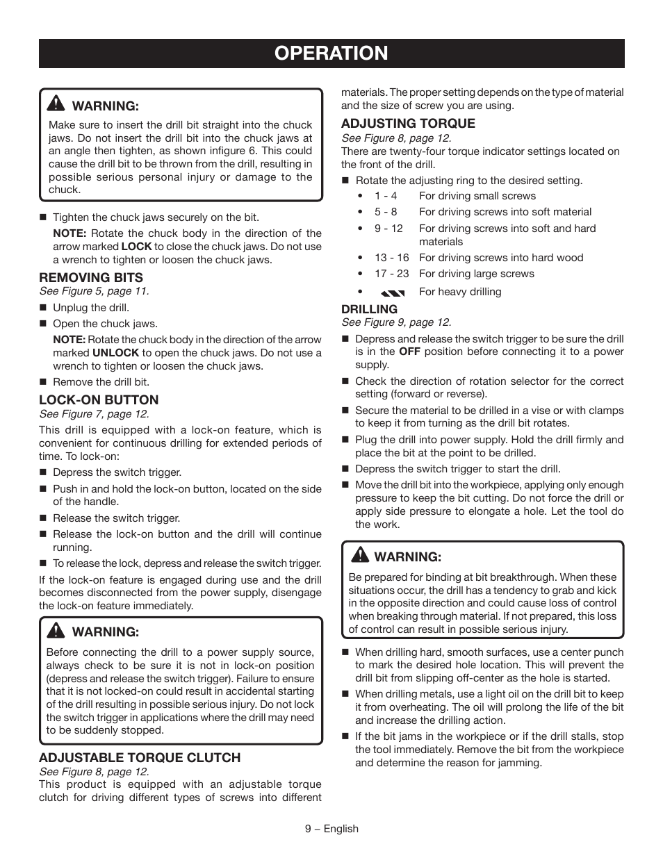 Operation | Ryobi D46C User Manual | Page 9 / 32