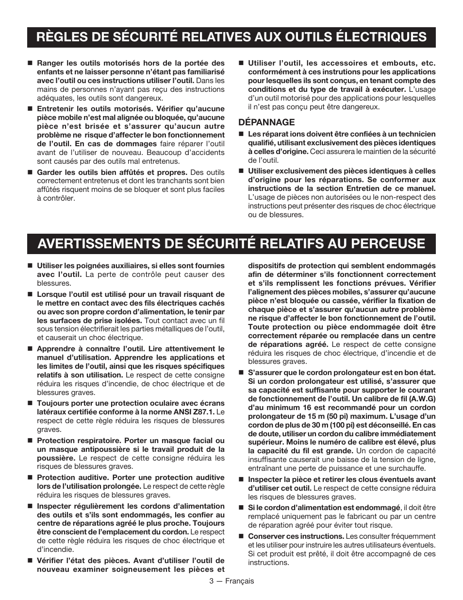Avertissements de sécurité relatifs au perceuse | Ryobi D47C User Manual | Page 11 / 28