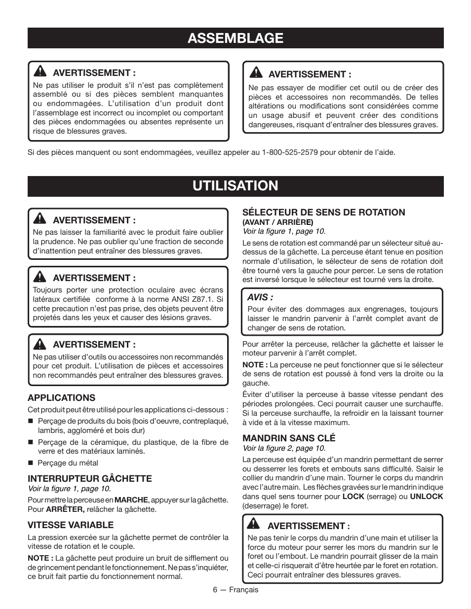 Assemblage, Utilisation | Ryobi D47C User Manual | Page 14 / 28