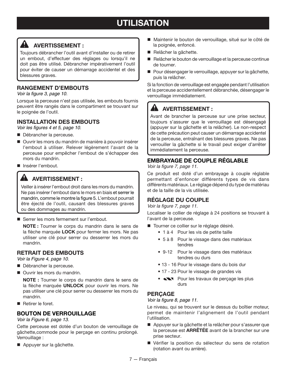 Utilisation | Ryobi D47C User Manual | Page 15 / 28