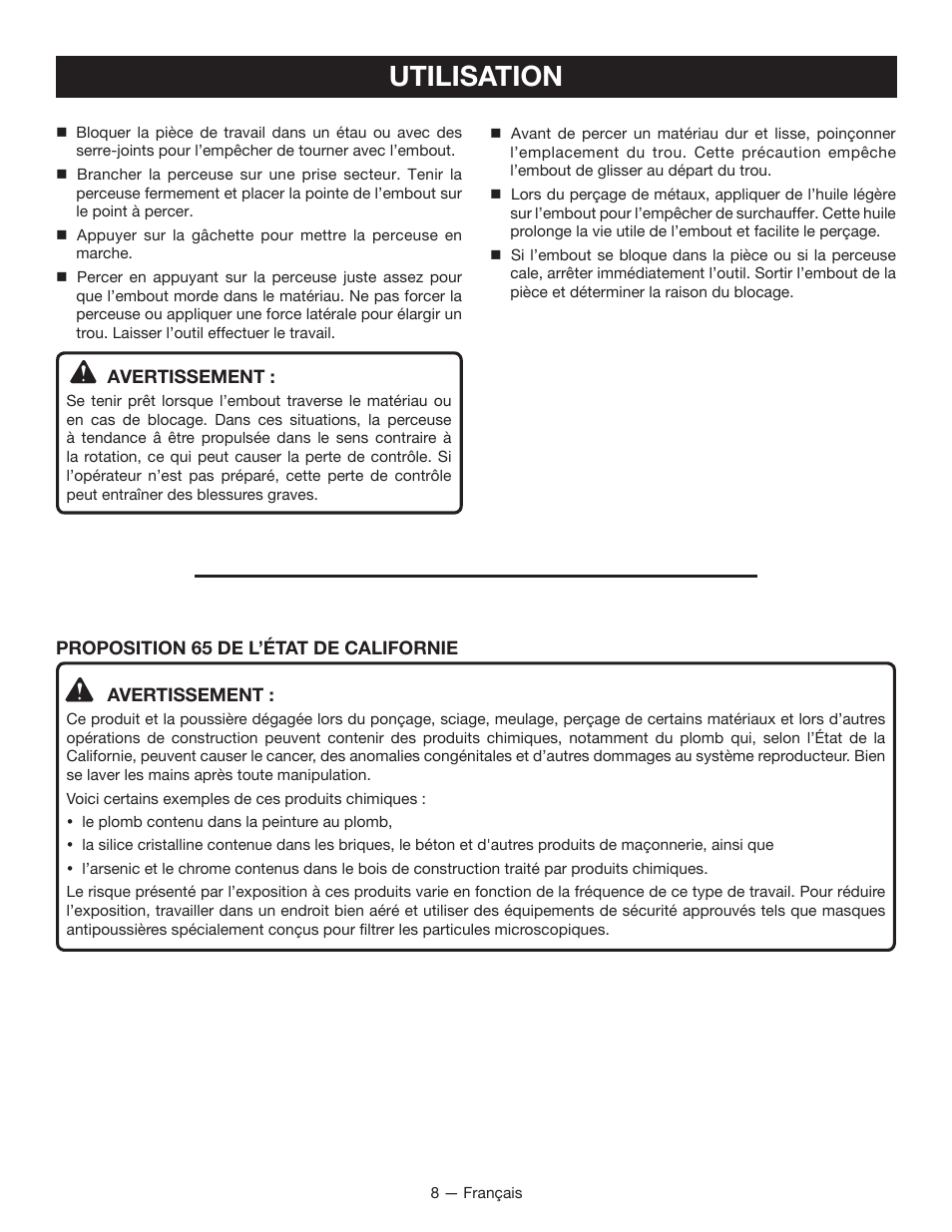 Utilisation | Ryobi D47C User Manual | Page 16 / 28