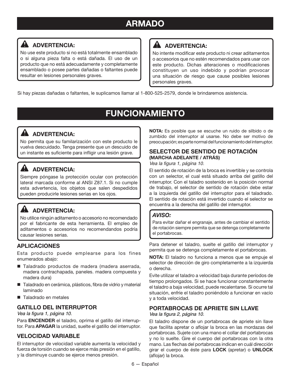 Armado, Funcionamiento | Ryobi D47C User Manual | Page 22 / 28