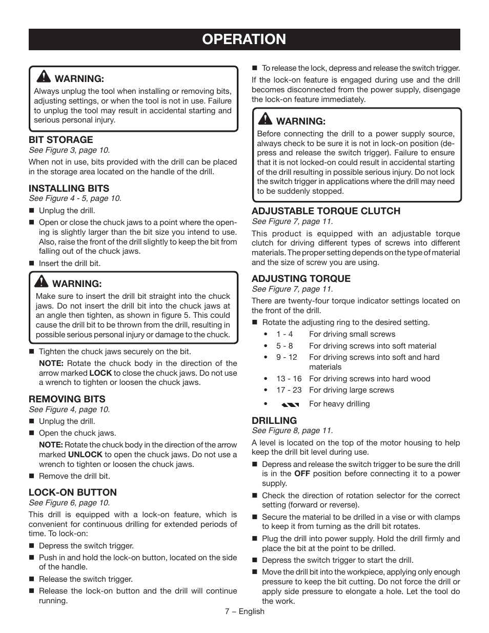 Operation | Ryobi D47C User Manual | Page 7 / 28