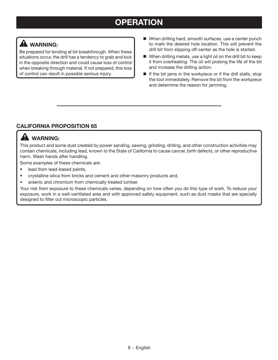 Operation | Ryobi D47C User Manual | Page 8 / 28