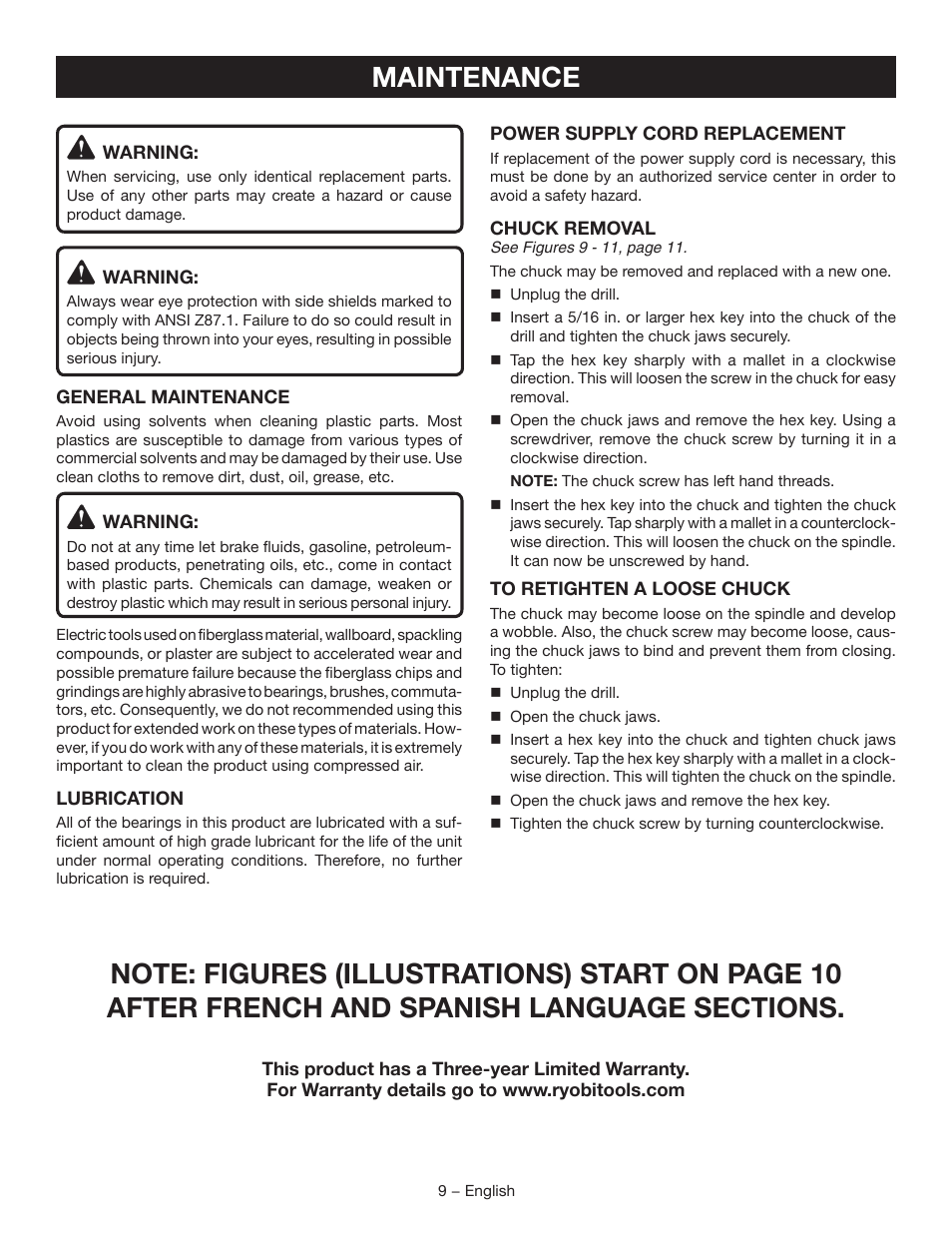 Maintenance | Ryobi D47C User Manual | Page 9 / 28