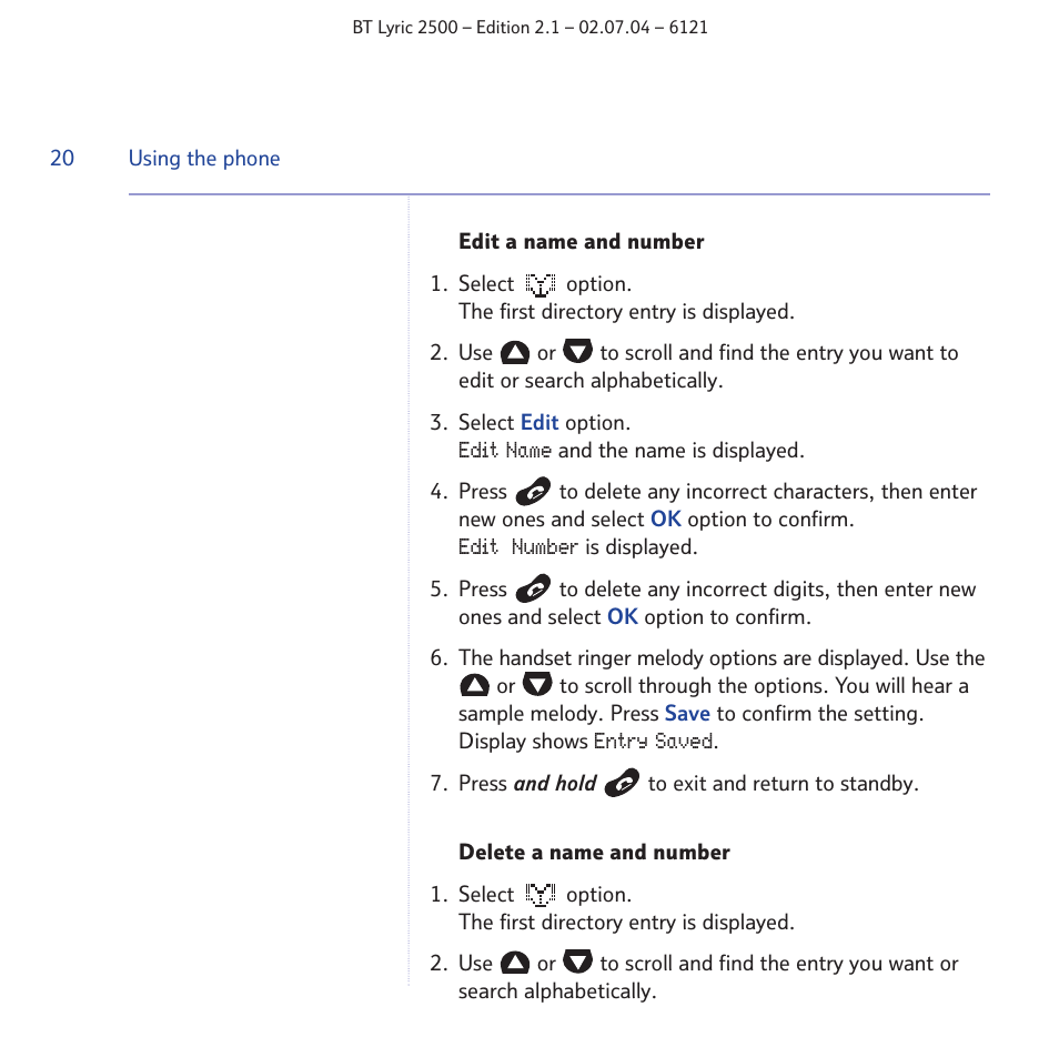 BT LYRIC 2500 User Manual | Page 20 / 73
