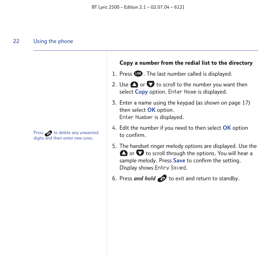 BT LYRIC 2500 User Manual | Page 22 / 73