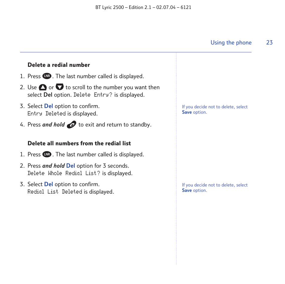 BT LYRIC 2500 User Manual | Page 23 / 73