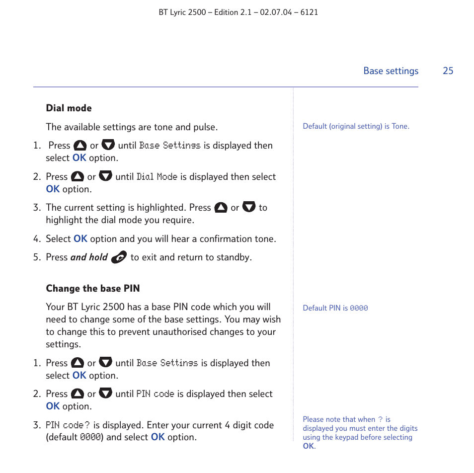 BT LYRIC 2500 User Manual | Page 25 / 73