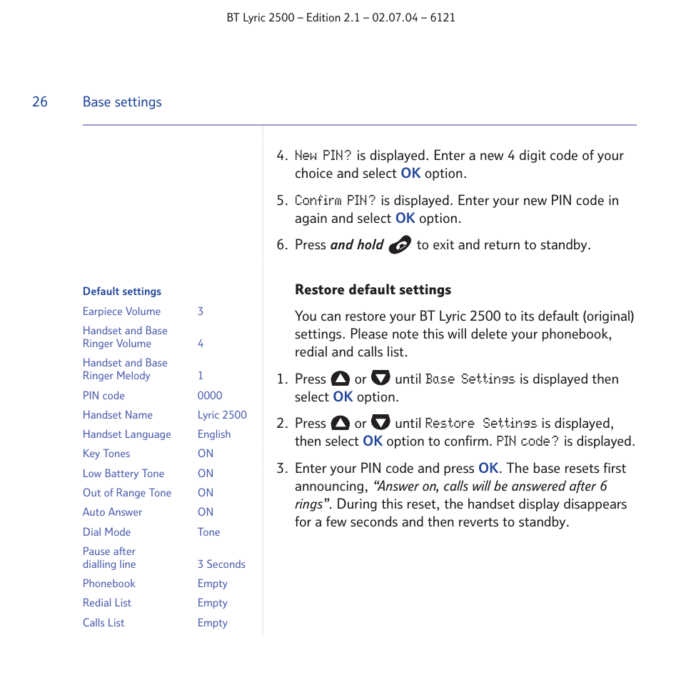 BT LYRIC 2500 User Manual | Page 26 / 73