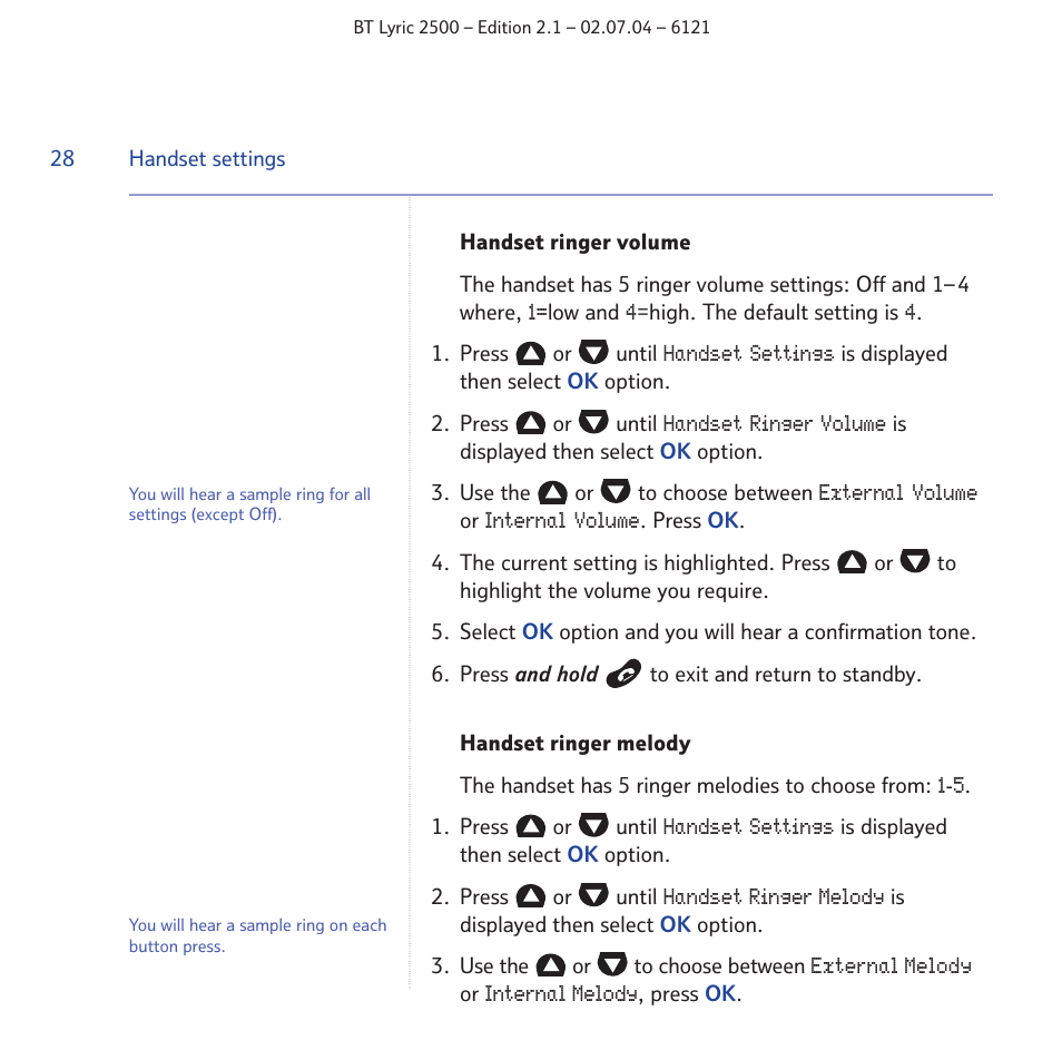 BT LYRIC 2500 User Manual | Page 28 / 73