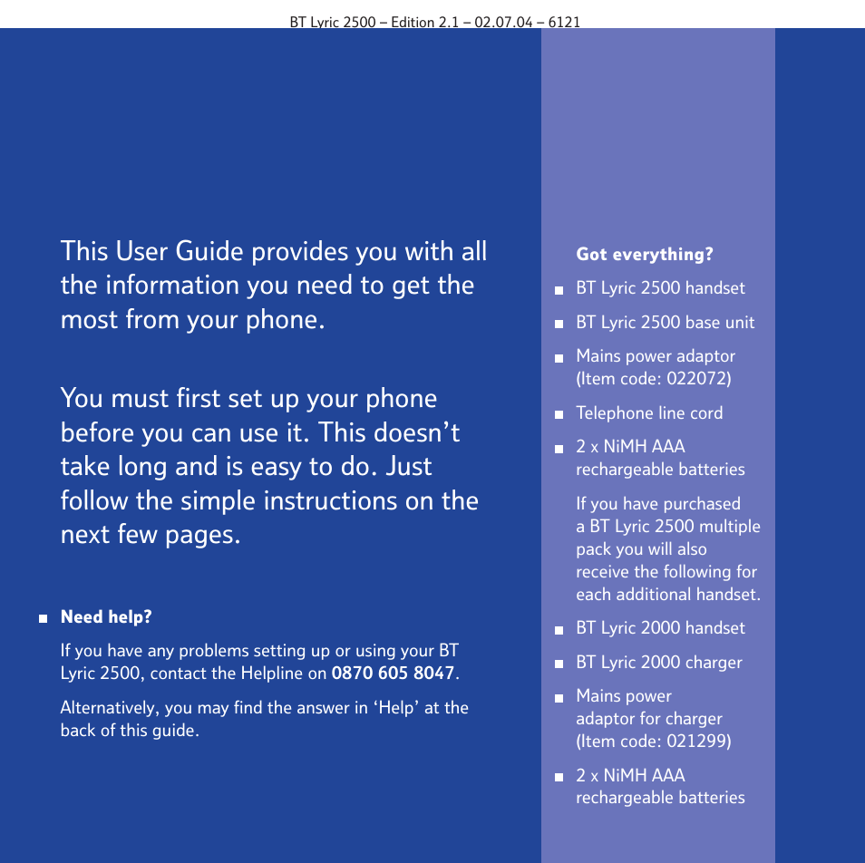 BT LYRIC 2500 User Manual | Page 3 / 73