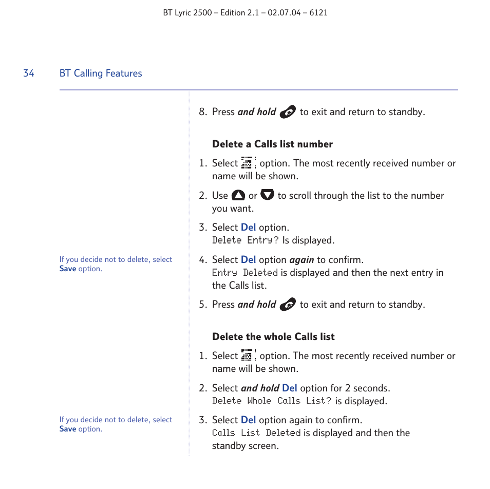 BT LYRIC 2500 User Manual | Page 34 / 73