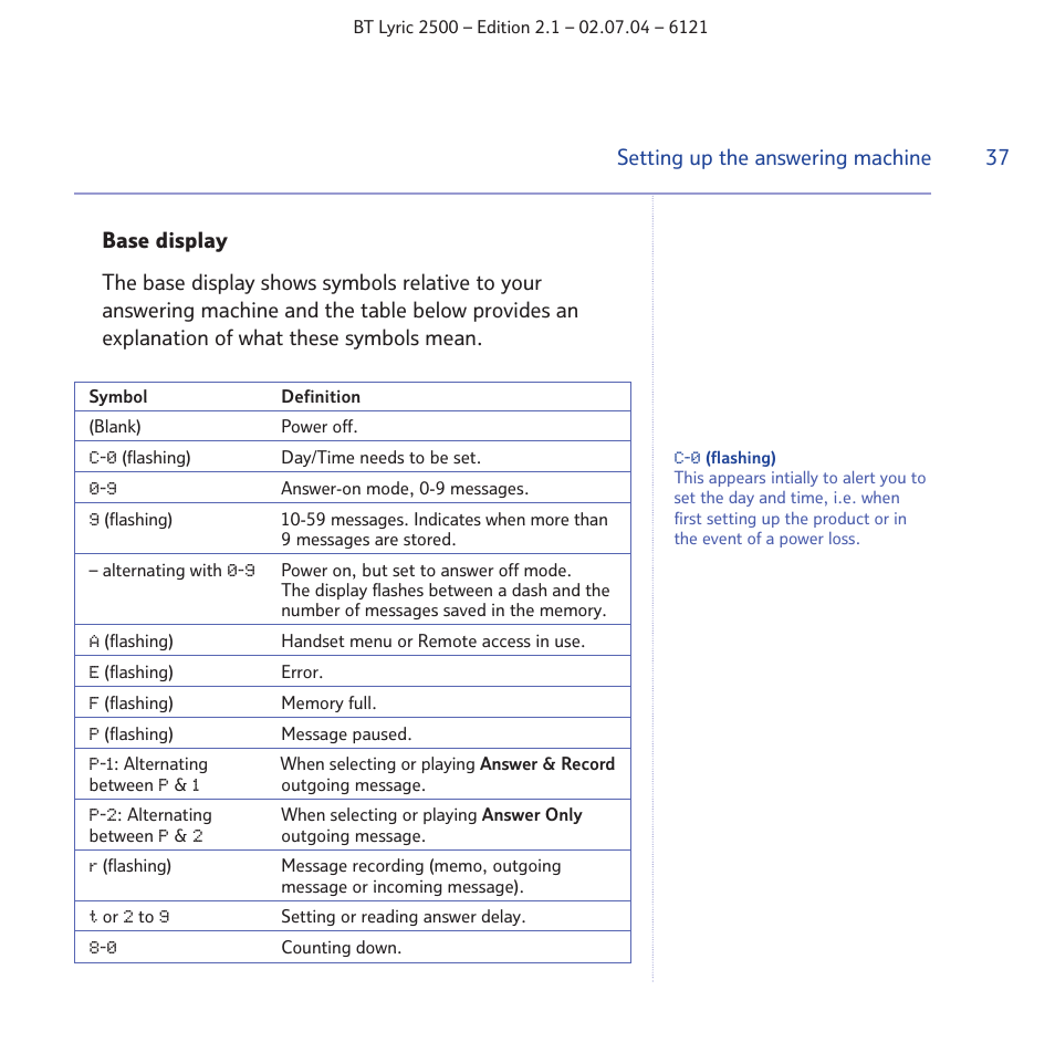 BT LYRIC 2500 User Manual | Page 37 / 73