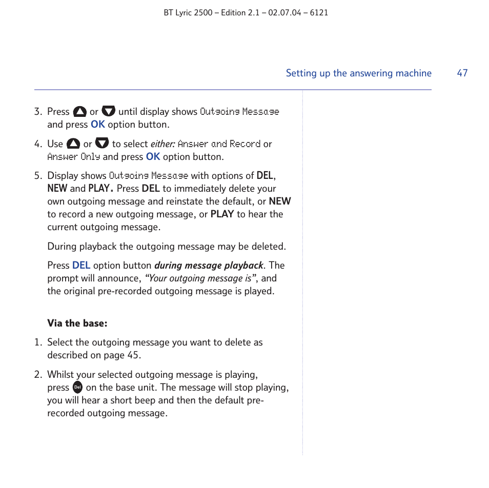BT LYRIC 2500 User Manual | Page 47 / 73