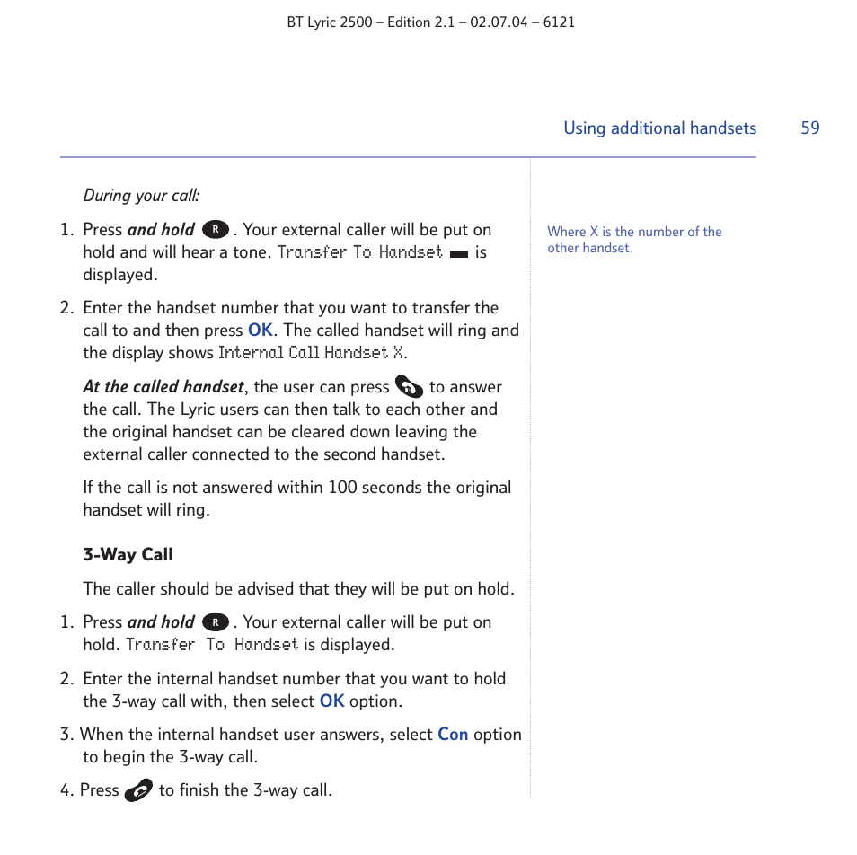 BT LYRIC 2500 User Manual | Page 59 / 73