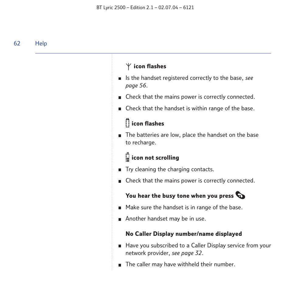BT LYRIC 2500 User Manual | Page 62 / 73
