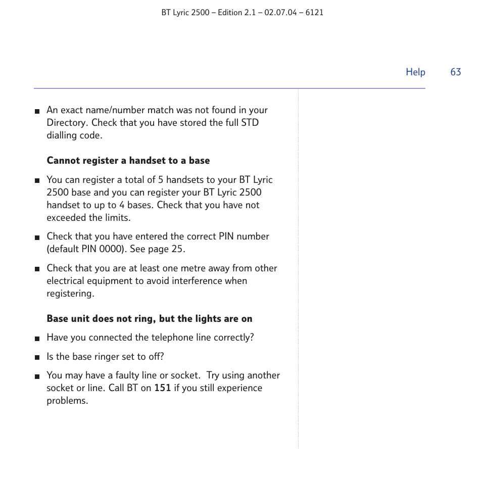 BT LYRIC 2500 User Manual | Page 63 / 73