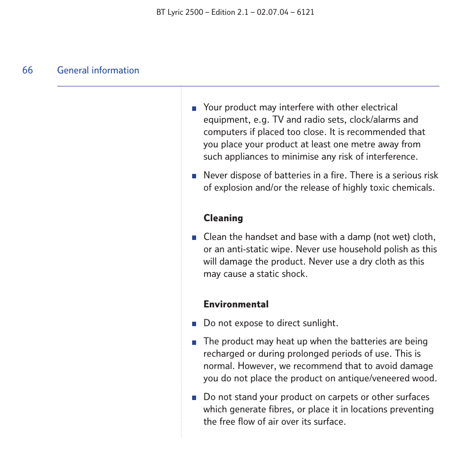 BT LYRIC 2500 User Manual | Page 66 / 73