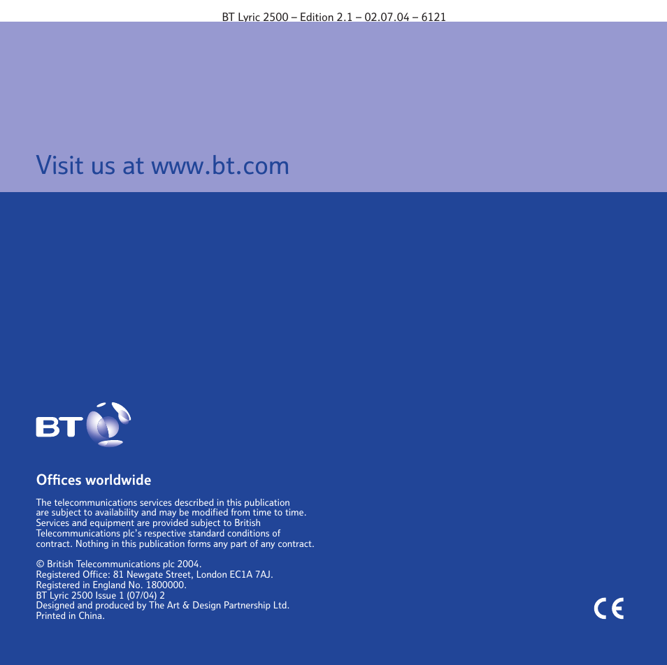 BT LYRIC 2500 User Manual | Page 73 / 73