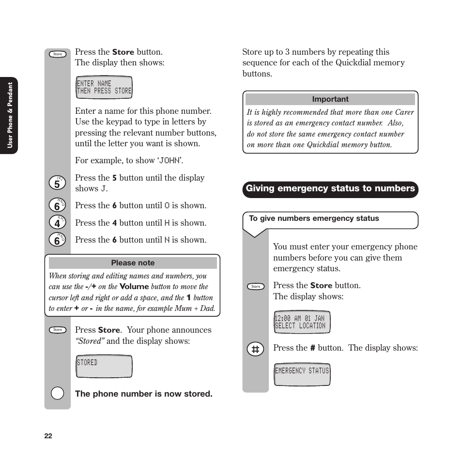 Giving emergency status to numbers | BT In Touch 2000 User Manual | Page 22 / 108