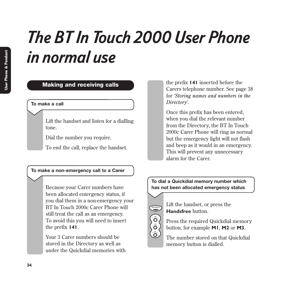 The bt in touch 2000 user phone in normal use | BT In Touch 2000 User Manual | Page 34 / 108